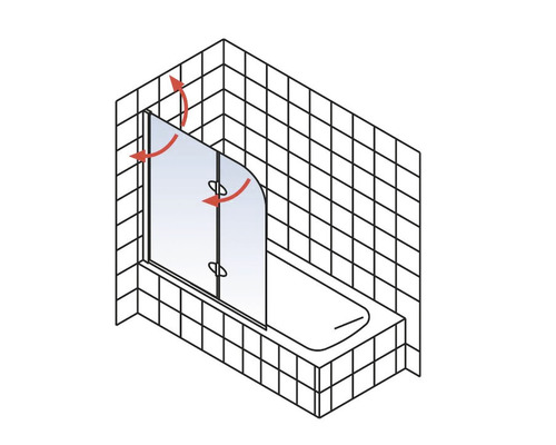 Illustration einer Badewannenabtrennung mit Schwenkfunktion