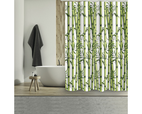 Rideau de douche MSV bambou textile 180 x 200 cm vert
