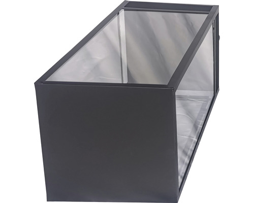 Jardinière noire avec bordure métallique et film plastique transparent