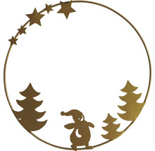Anneau décoratif doré avec des étoiles, un père Noël et des sapins comme décoration de Noël
