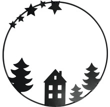 Anneau décoratif en métal avec maison, sapins et étoiles pour une ambiance de Noël