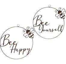 "Anneaux décoratifs en métal avec les inscriptions ""Bee Happy"" et ""Bee Yourself"""