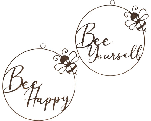 "Anneaux décoratifs en métal avec les inscriptions ""Bee Happy"" et ""Bee Yourself"""