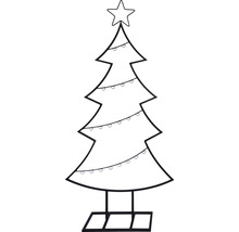 Dessin en noir et blanc d''un sapin de Noël avec étoile et lumières