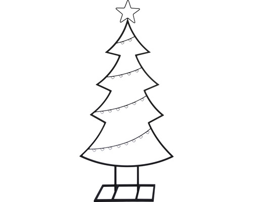 Dessin en noir et blanc d''un sapin de Noël avec étoile et lumières