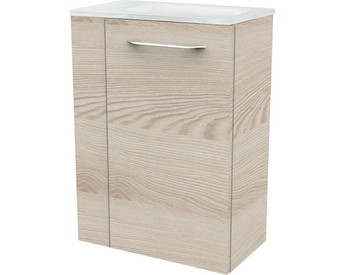Waschtischunterschrank mit Holzstruktur und Griff