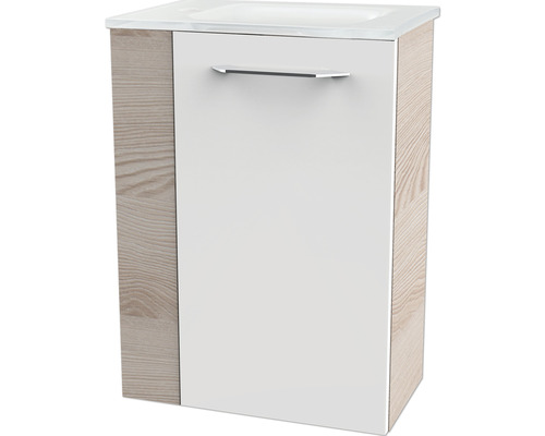 Meuble sous-lavabo avec une porte et une étagère