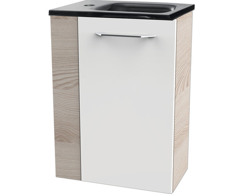 Meuble sous-lavabo avec une porte et un lavabo noir