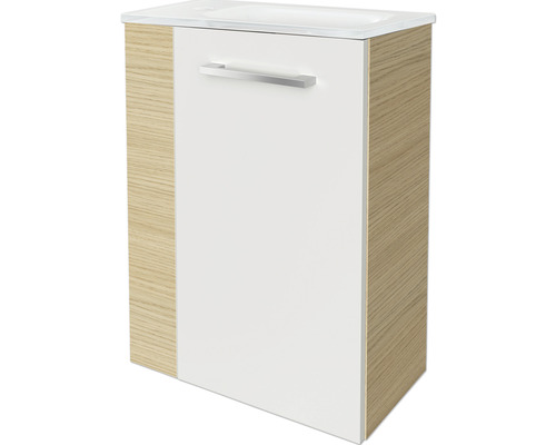 Meuble sous vasque FACKELMANN Small Bathroom Collection lxhxp 44 x 60 cm x 24,3 cm couleur de façade blanc haute brillance chêne sable 84662