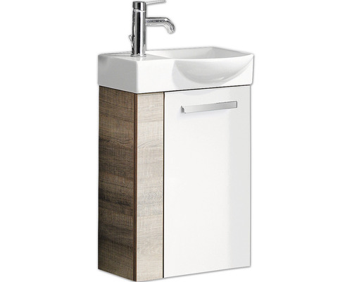 Waschtischunterschrank FACKELMANN Small Bathroom Collection BxHxT 44 x 60 cm x 24,3 cm Frontfarbe weiß hochglanz graueiche 86029