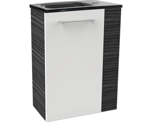 Meuble sous-lavabo avec une porte et une poignée.