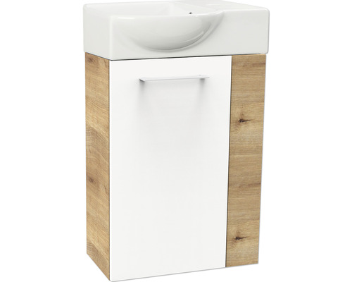 Meuble sous vasque FACKELMANN Small Bathroom Collection lxhxp 44 x 60 cm x 24,3 cm couleur de façade blanc haute brillance chêne noueux 86054