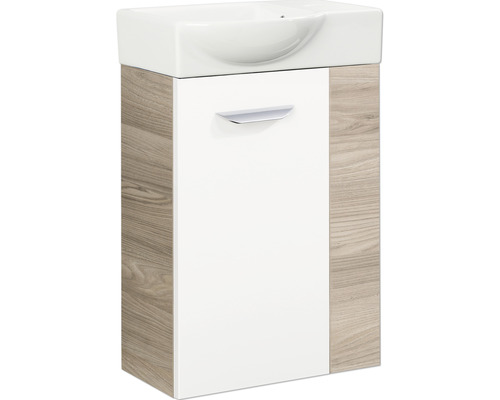 Meuble sous vasque FACKELMANN Small Bathroom Collection lxhxp 44 x 60 cm x 24,3 cm couleur de façade blanc haute brillance frêne gris 86056