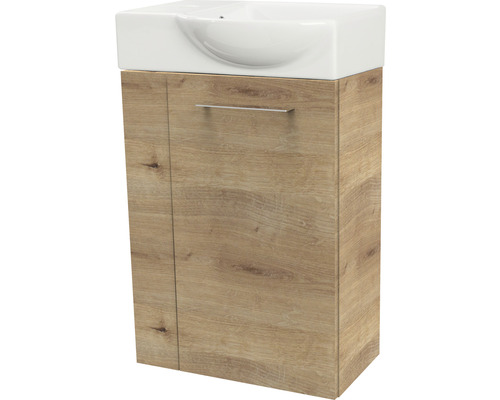 Meuble sous-lavabo avec vasque en céramique et une porte en bois