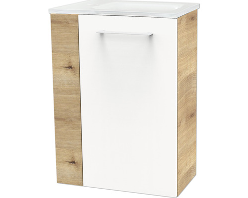 Meuble sous vasque FACKELMANN Small Bathroom Collection lxhxp 44 x 60 cm x 24,3 cm couleur de façade blanc haute brillance chêne noueux 86064