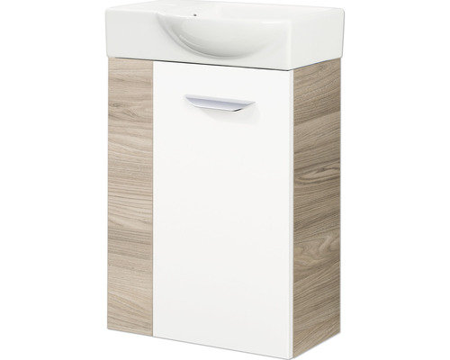 Meuble sous vasque FACKELMANN Small Bathroom Collection lxhxp 44 x 60 cm x 24,3 cm couleur de façade blanc haute brillance frêne gris 86066