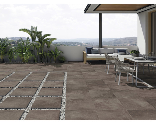 Dalle de terrasse en grès cérame fin Loftstone Taupe bord rectifié 60 x 60 x 2 cm