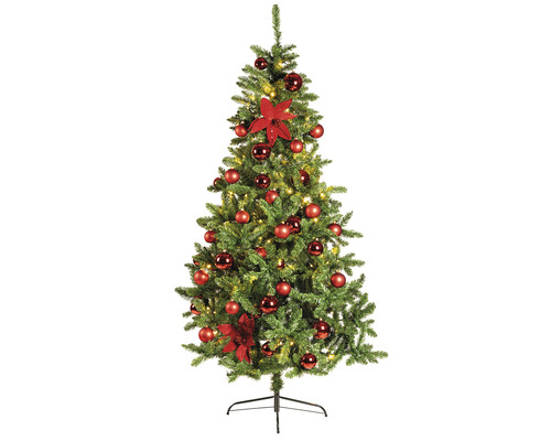 Geschmückter Weihnachtsbaum mit Christbaumkugeln und Beleuchtung