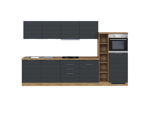 Held Möbel Küchenzeile mit Geräten Florenz 330 cm grau matt zerlegt Variante reversibel