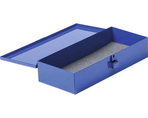 Boîte à outils bleue en métal ouverte avec insert en mousse