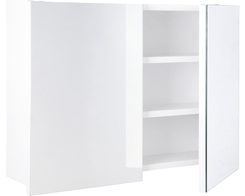 Armoire de toilette blanche avec deux portes et étagères intérieures pour la salle de bain