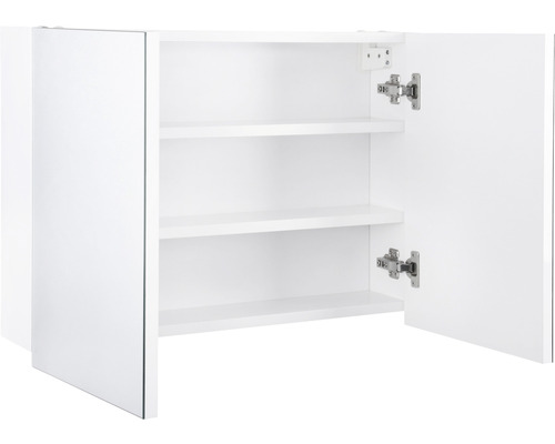 Armoire de toilette ouverte avec trois étagères pour salle de bains