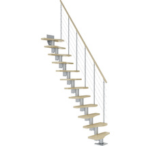 Escalier gain de place avec marches en bois et rampe en métal