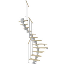 Escalier gain de place avec marches en bois et rambarde en métal