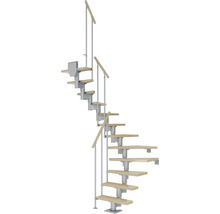 Escalier en colimaçon avec marches en bois et rampe en métal