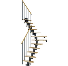 Escalier en colimaçon avec marches en bois et rampe en métal
