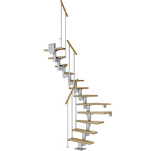 Escalier en colimaçon avec marches en bois et balustrade en métal