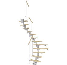 Escalier en colimaçon avec marches en bois et rampe en métal