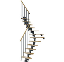 Escalier en colimaçon avec marches en bois et garde-corps en métal