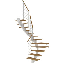 Wendeltreppe mit Holzstufen und Metallgeländer