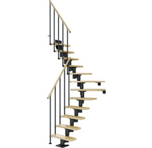 Escalier gain de place avec marches en bois et balustrade en métal