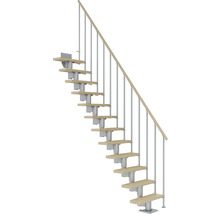 Escalier gain de place avec marches en bois et rampe en métal
