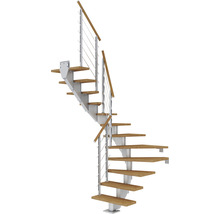 Wendeltreppe mit Holzstufen und Metallgeländer