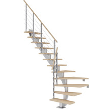 Escalier en colimaçon avec marches en bois et rampe en métal