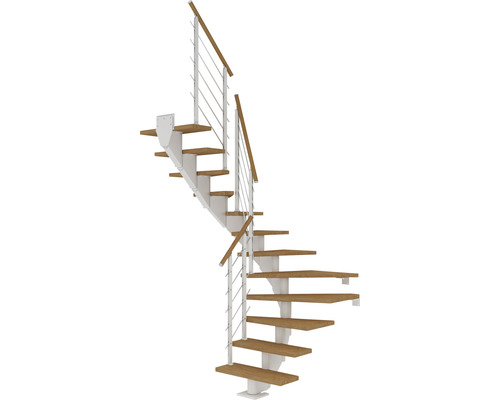 Escalier à limon central Pertura Alena blanc 85 cm garde-corps à barres horizontales chêne bois lamellé-collé huilé 11 marches 12 pas de marche