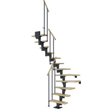 Escalier en colimaçon avec marches en bois et rampe en métal