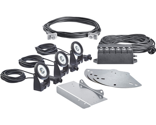Kit d'éclairage LED pour fontaines flottantes Oase ProfiLux Garden LED RVB Kit d''éclairage de bassin de jardin avec trois lampes, câbles, distributeur et plaques de montage