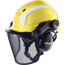 Casque forestier jaune avec visière et protection auditive