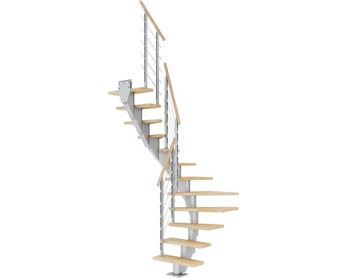 Escalier à limon central Pertura Malva gris perle 65 cm hêtre bois lamellé-collé huilé 11 marches 12 pas de marche