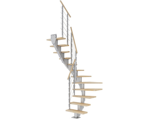 Escalier à limon central Pertura Malva gris perle 65 cm hêtre bois lamellé-collé huilé 12 marches 13 pas de marche