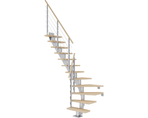 Escalier à limon central Pertura Malva gris perle 65 cm chêne huilé 11 marches 12 pas de marche