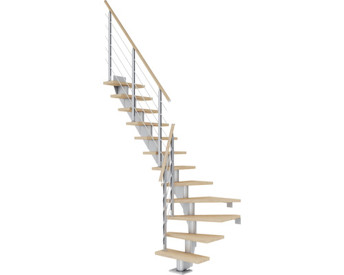 Escalier à limon central Pertura Malva gris perle 65 cm chêne huilé 13 marches 14 pas de marche