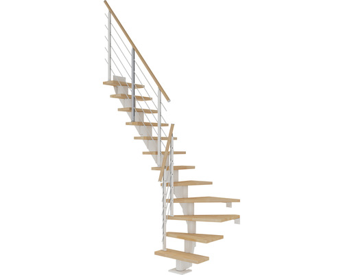 Escalier à limon central Pertura Malva blanc 65 cm hêtre bois lamellé-collé huilé 13 marches 14 pas de marche