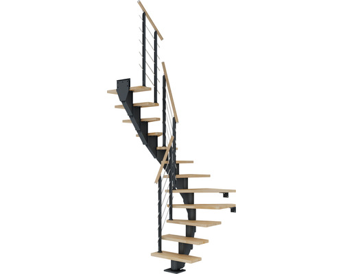 Escalier à limon central Pertura Malva anthracite 65 cm hêtre bois lamellé-collé huilé 11 marches 12 pas de marche