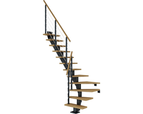 Escalier à limon central Pertura Malva anthracite 65 cm chêne bois lamellé-collé huilé 12 marches 13 pas de marche