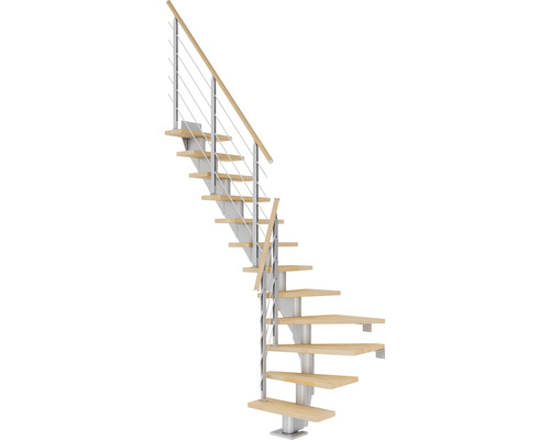 Escalier à limon central Pertura Malva gris perle 75 cm hêtre bois lamellé-collé huilé 12 marches 13 pas de marche